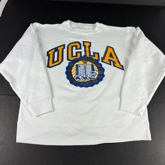 VTG 90s Champion UCLA Bruins Sweatshirt Medium White Thrashed Crewneck USA Made - Picture 1 of 16